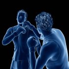 Illustrazione digitale 3d di due uomini astratti che lottano su sfondo nero . — Foto stock
