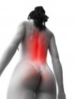 Silhueta do corpo feminino com dor nas costas em visão de baixo ângulo, ilustração digital . — Fotografia de Stock