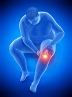 Silhouette of sitting obese man having knee pain, computer illustration. — Stock Photo