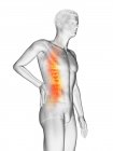 Vue latérale du corps masculin avec maux de dos sur fond blanc, illustration conceptuelle . — Photo de stock