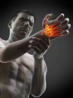 Corps masculin avec douleur au poignet éclatante, illustration conceptuelle . — Photo de stock