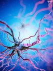 Nerve cell with many dendrites on blue background, digital illustration. — Stock Photo