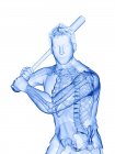 Esqueleto del jugador de béisbol en acción, ilustración por computadora . - foto de stock