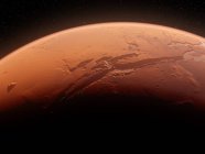 Система каньйонів Valles Marineris на поверхні Марса з космосу, цифрова ілюстрація. — стокове фото