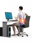 Büroangestellte Silhouette, die mit Rückenschmerzen am Schreibtisch sitzt, konzeptionelle Illustration. — Stockfoto