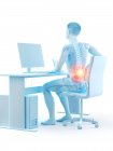 Oficinista silueta sentado en el escritorio con dolor de espalda, ilustración conceptual . - foto de stock
