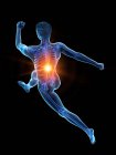 Silhouette of male runner with back pain in high angle view, conceptual illustration. — Stock Photo