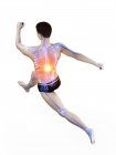 Silhouette eines männlichen Läufers mit Rückenschmerzen im Hochwinkel, konzeptionelle Illustration. — Stockfoto