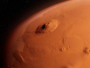 Volcán Olympus Mons en la superficie de Marte desde el espacio, ilustración digital . - foto de stock