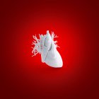 Серый человек модель сердца на красном фоне, компьютерная иллюстрация . — стоковое фото