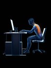 Douleur dorsale d'un employé de bureau assis et travaillant au bureau, illustration conceptuelle . — Photo de stock