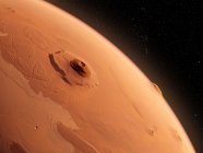 Olympus Mons vulcano sulla superficie di Marte dallo spazio, illustrazione digitale . — Foto stock