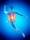 Male runner silhouette with back pain in high angle view, conceptual illustration. — Stock Photo
