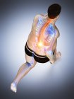 Visão de alto ângulo no corredor com sobrepeso com dor nas costas, ilustração digital . — Fotografia de Stock