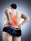 Cuerpo masculino obeso con dolor de espalda en vista de ángulo bajo, ilustración digital . - foto de stock