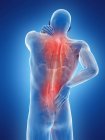Männlicher Körper mit Rückenschmerzen auf blauem Hintergrund, digitale Illustration. — Stockfoto