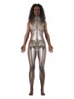 Sichtbares Skelett in weiblicher Körpersilhouette in der Vorderansicht, Computerillustration. — Stockfoto