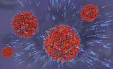 3D иллюстрация антител, атакующих вирусные частицы . — стоковое фото