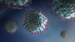 3D иллюстрация частиц вируса голубого цвета с рецепторами . — стоковое фото