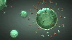 3D иллюстрация зеленых цветных вирусных частиц . — стоковое фото