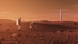 Artwork on astronauts exploring Red Planet Mars surface in future. — Stock Photo