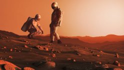 Artwork on astronauts on Red Planet Mars surface in future. — Stock Photo