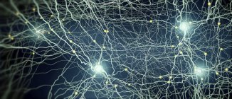 Estructura abstracta de la red neuronal sobre fondo oscuro, ilustración digital . - foto de stock