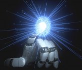 Robot hand touching digital fingerprint, artificial intelligence conceptual illustration. — Stock Photo
