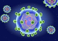 Ilustração digital do retrovírus HIV do tipo lentivirus, causador do colapso do sistema imunológico e da AIDS . — Fotografia de Stock