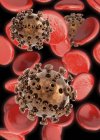 HIV virus dell'immunodeficienza umana nel flusso sanguigno, illustrazione digitale — Foto stock