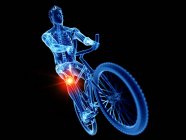 Scheletro del ciclista con dolore al coccige, illustrazione al computer — Foto stock