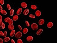 Клітини червоної крові на чорному тлі, комп'ютерна ілюстрація . — стокове фото