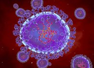 Partículas de metapneumovírus humano. Ilustração computadorizada de partículas do metapneumovírus humano (hMPV), um vírus respiratório que afeta quase todas as crianças aos 5 anos de idade — Fotografia de Stock