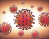 Partículas de coronavirus, ilustración por ordenador - foto de stock