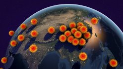 Глобальное распространение коронавирусов, концептуальная компьютерная иллюстрация — стоковое фото