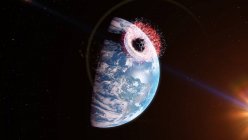 Астероид, воздействующий на Землю, компьютерная иллюстрация — стоковое фото