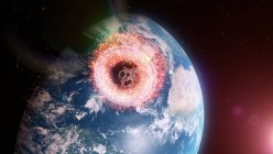 Asteroid impacting Earth, computer illustration — Stock Photo