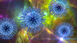 Partículas de coronavírus, ilustração computacional. Diferentes cepas de coronavírus são responsáveis por doenças como o resfriado comum, gastroenterite e SARS (síndrome respiratória aguda grave
) — Fotografia de Stock