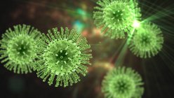 Partículas de coronavírus, ilustração computacional. Diferentes cepas de coronavírus são responsáveis por doenças como o resfriado comum, gastroenterite e SARS (síndrome respiratória aguda grave ) — Fotografia de Stock