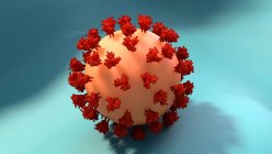 Partícula del coronavirus, ilustración. Diferentes cepas de coronavirus son responsables de enfermedades como el resfriado común, gastroenteritis y SARS (síndrome respiratorio agudo grave) - foto de stock