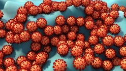 Partículas de coronavírus infectando uma célula humana, ilustração computacional — Fotografia de Stock