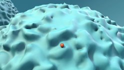 Частинки коронавірусу, що заражають людську клітину, комп'ютерна ілюстрація — стокове фото