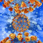 Частицы коронавируса Ковид-19, компьютерная иллюстрация. Новый коронавирус SARS-CoV-2 (ранее 2019-CoV) появился в Ухане, Китай, в декабре 2019 года. — стоковое фото