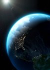 Obras de arte del planeta Tierra vistas desde el espacio. La imagen muestra una vista sobre partes de América del Norte y del Sur, y el Océano Atlántico. Una parte de Groenlandia y Europa también es visible, incluyendo España e Islandia. - foto de stock