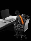 Hombre con dolor de espalda debido a sentarse, ilustración de la computadora - foto de stock