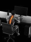 Hombre con dolor de espalda debido a sentarse, ilustración de la computadora - foto de stock