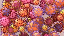Konzeptionelle Illustration von Varianten des SARS-CoV-2 Coronavirus mit angehängten varianten Spike-Proteinen. — Stockfoto
