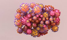 Ilustración conceptual de variantes del coronavirus SARS-CoV-2 con proteínas de espiga variantes unidas. - foto de stock