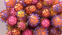 Conceptual illustration of variants of the SARS-CoV-2 coronavirus with variant spike proteins attached. — Stock Photo