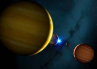 Quattro pianeti bloccati in un ritmo perfetto intorno a una stella vicina (HR 8799) sono destinati ad essere punteggiati intorno al loro sistema solare quando il loro sole alla fine muore, secondo uno studio condotto dall'Università di Warwick che guarda al suo futuro — Foto stock